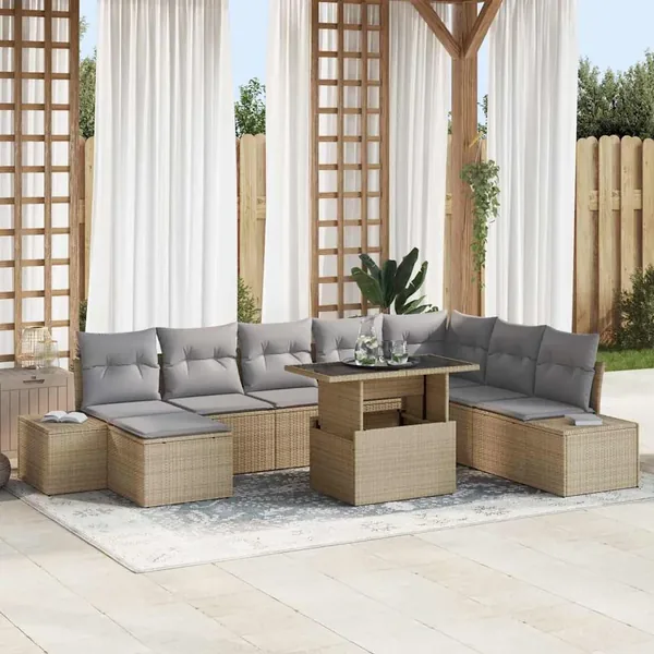 Ensemble de canapé de jardin 9 pcs Beige et Gris clair