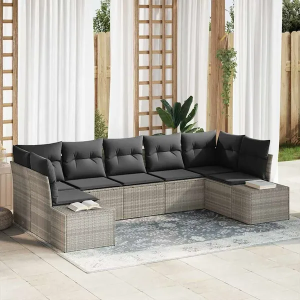 Ensemble de canapé de jardin 7 pcs Gris clair polyrotin