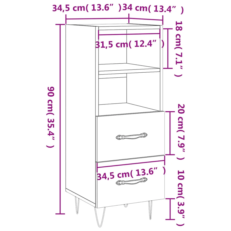 Buffet Gris béton 34,5x34x90 cm Bois d'ingénierie - 12