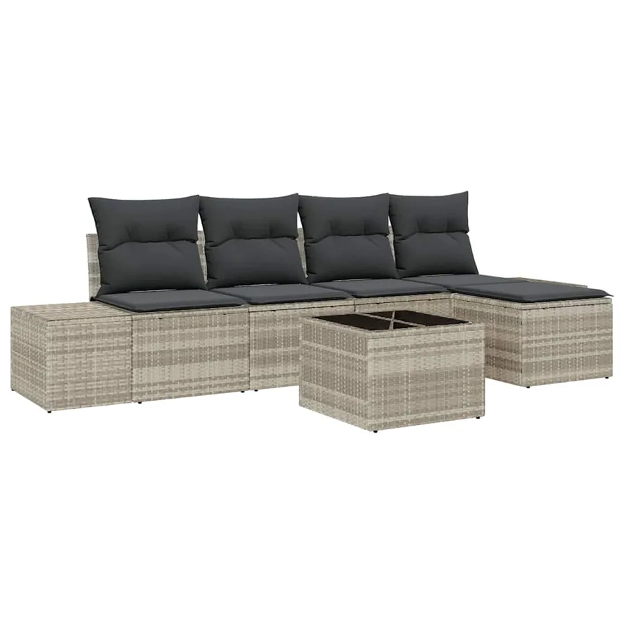 Ensemble de canapé de jardin 6 pcs Gris clair polyrotin - 2