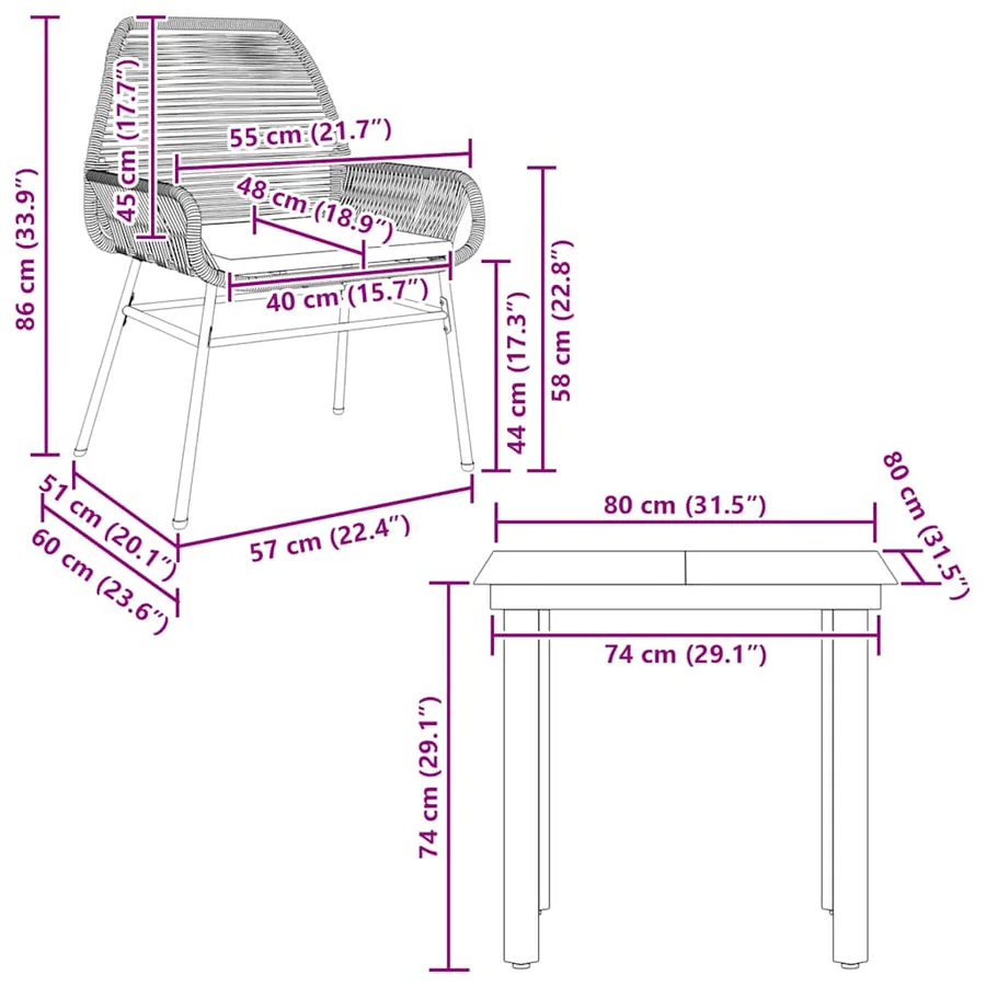 Ensemble à manger de jardin et coussins 3 pcs noir rotin verre - 10