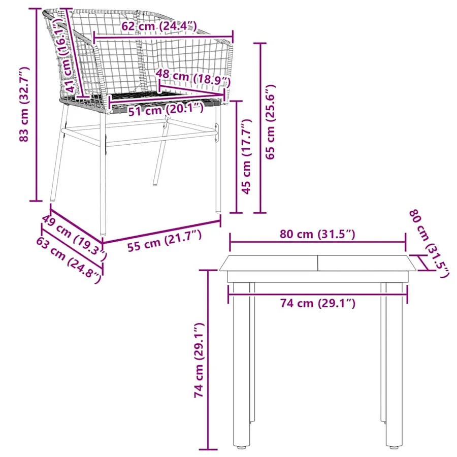 Ensemble à manger de jardin 3 pcs noir résine tressée verre - 10
