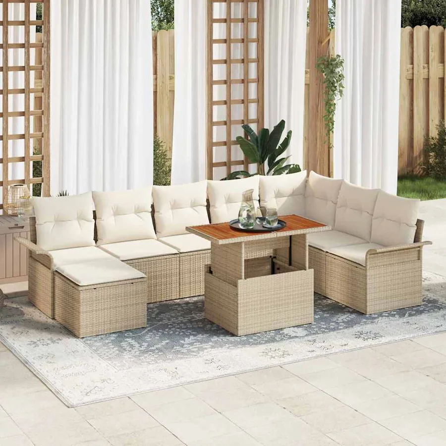 Ensemble de canapé de jardin avec coussin 9 pcs beige et crème