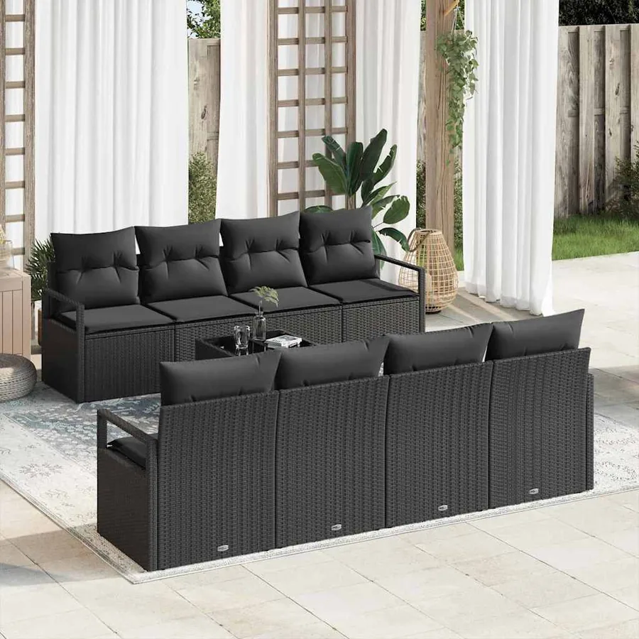 Ensemble de Canapés avec coussin 7 pcs Noir polyrotin