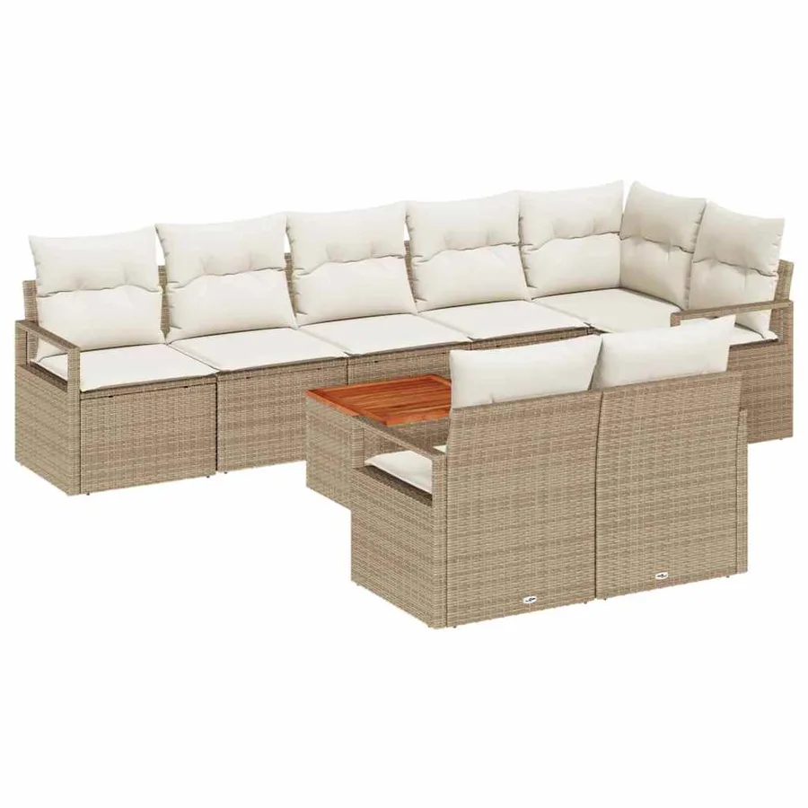Ensemble de canapé de jardin avec coussin 9 pcs Beige polyrotin - 2