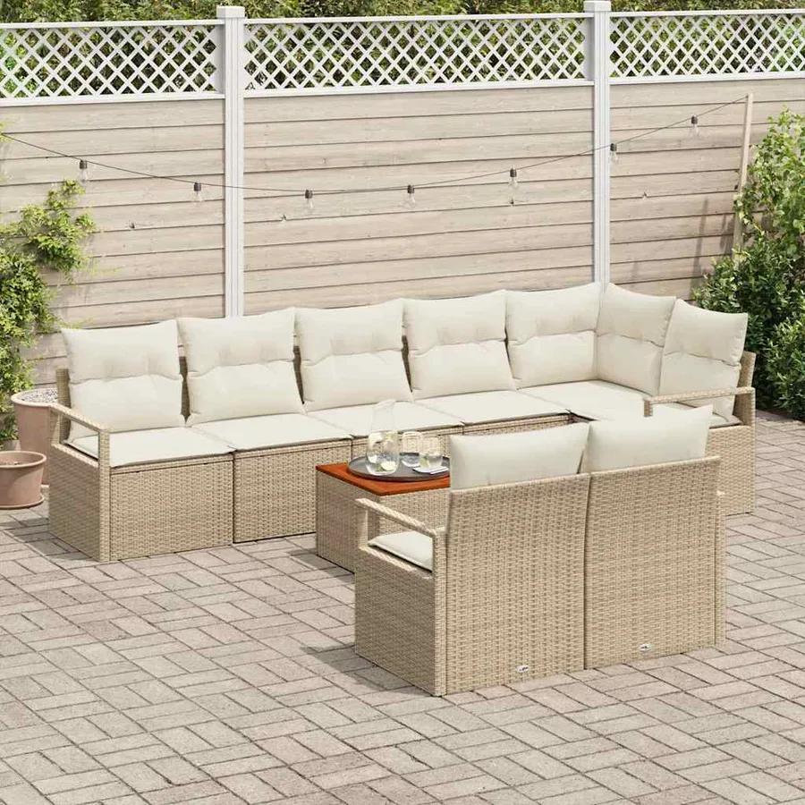 Ensemble de canapé de jardin avec coussin 9 pcs Beige polyrotin - 3