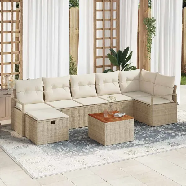 Ensemble de canapé de jardin avec coussin 8 pcs Beige polyrotin