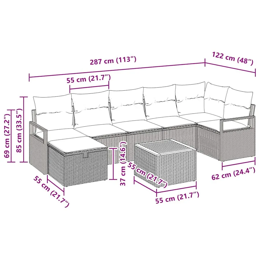 Ensemble de canapé de jardin avec coussin 8 pcs Beige polyrotin - 11