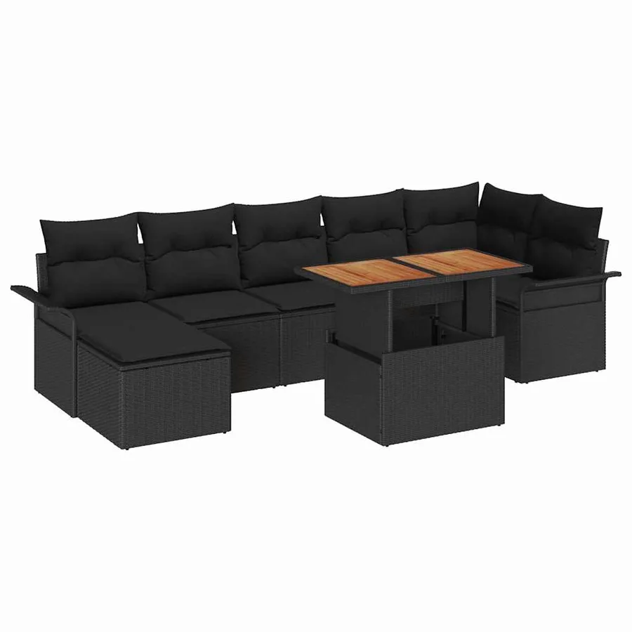 Ensemble de canapé de jardin avec coussin 8 pcs Noir polyrotin - 2
