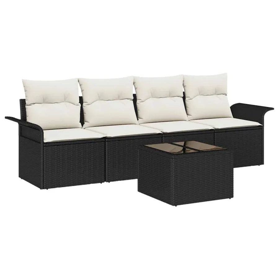 Ensemble de canapé de jardin 5 pcs Noir et Crème polyrotin - 2
