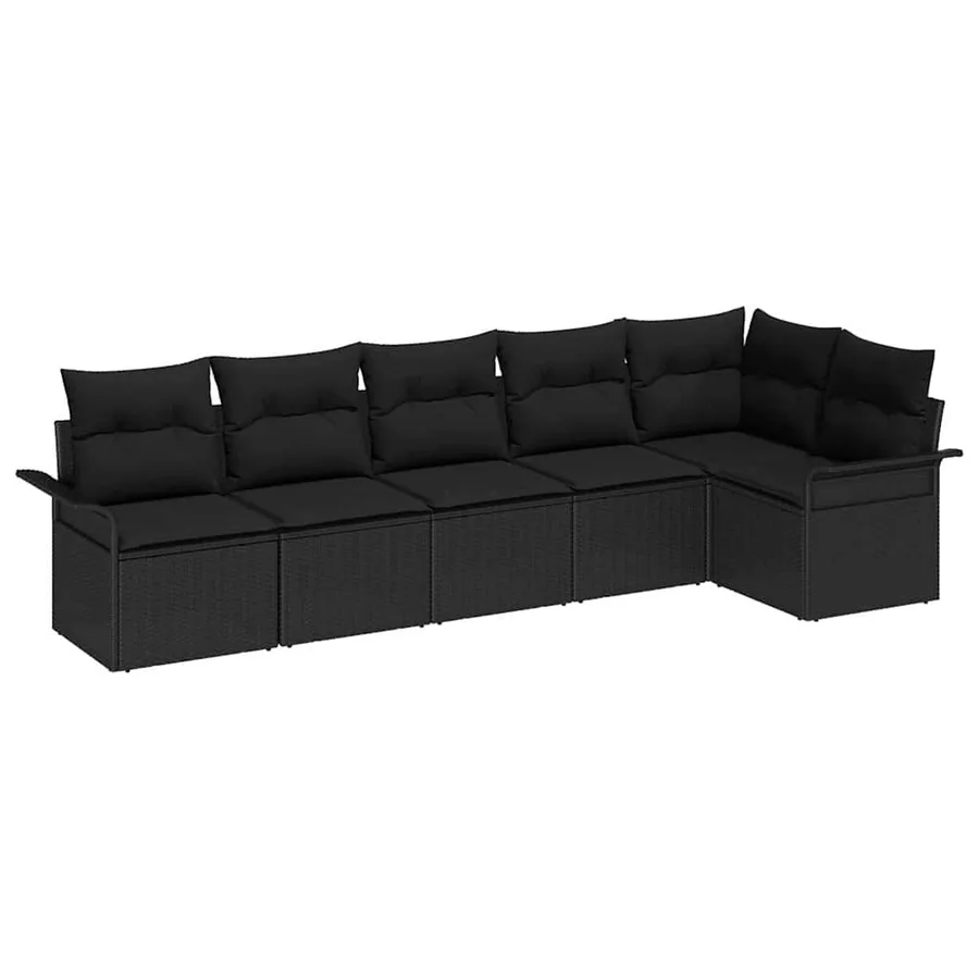 Ensemble de canapé de jardin avec coussin 6 pcs Noir Poly rotin - 2