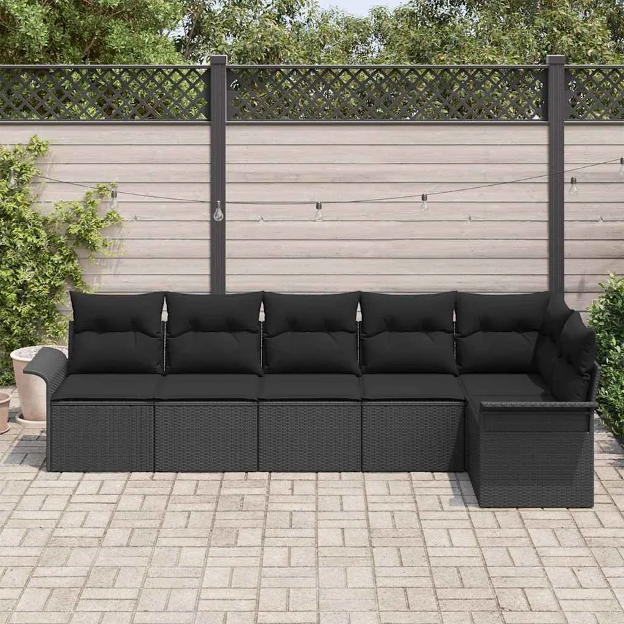 Ensemble de canapé de jardin avec coussin 6 pcs Noir Poly rotin - 3