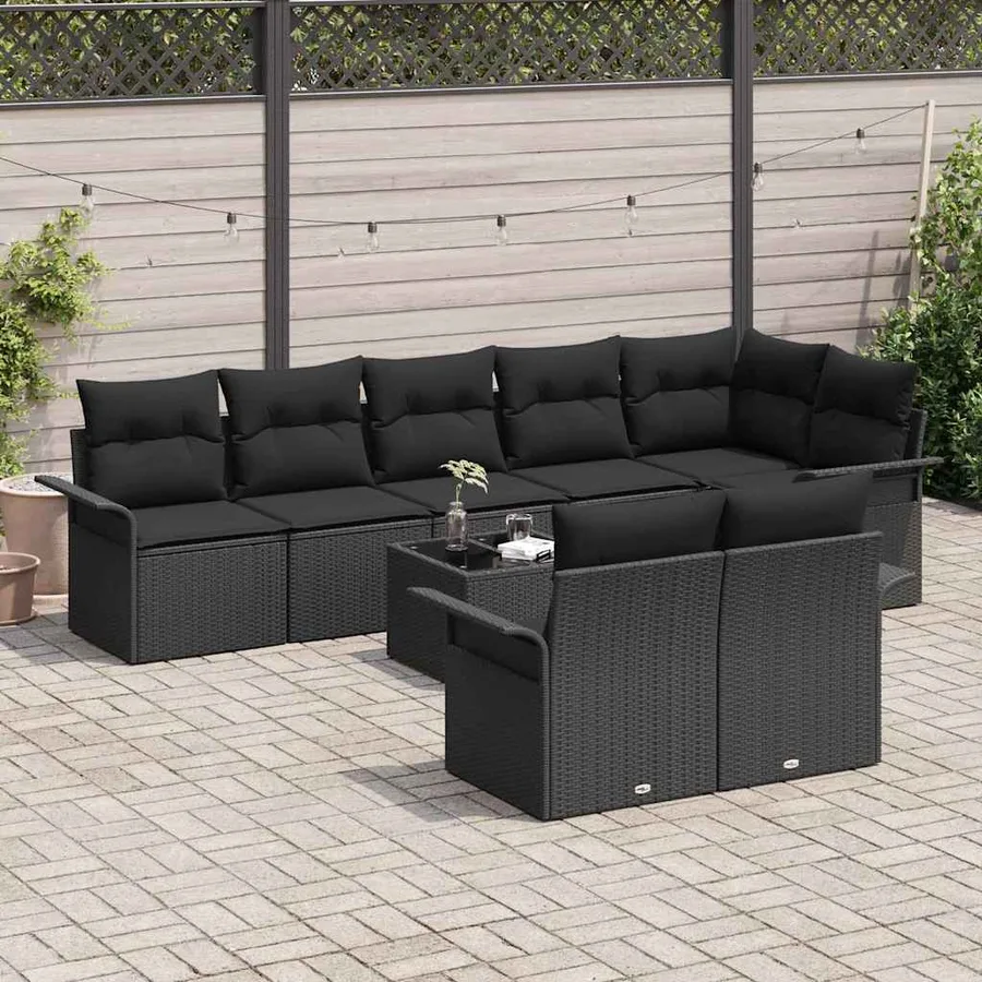 Ensemble de canapé de jardin avec stockage 9 pcs Noir polyrotin - 3