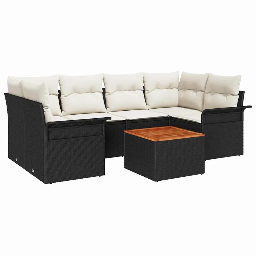 Ensemble de canapé de jardin 7 pcs Noir et Crème polyrotin - 2
