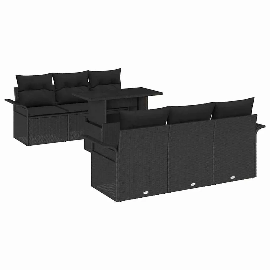 Ensemble de canapé de jardin 7 pcs Noir Poly Rattan - 2