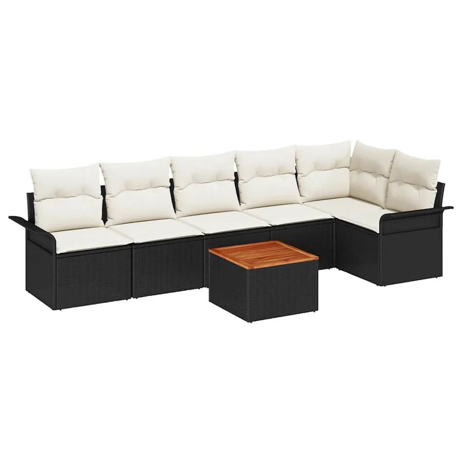 Ensemble de canapé de jardin 7 pcs Noir et Crème polyrotin - 2