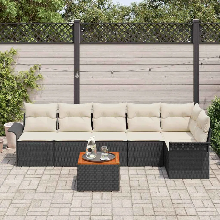 Ensemble de canapé de jardin 7 pcs Noir et Crème polyrotin - 3