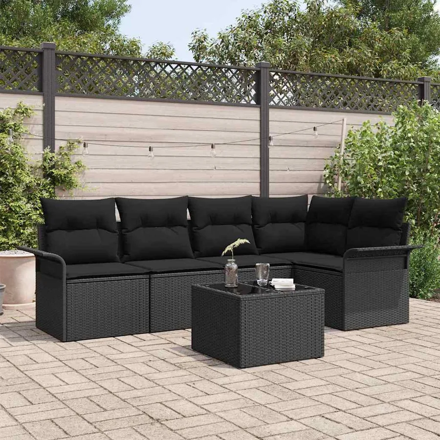 Ensemble de canapé de jardin avec coussin 6 pcs polyrotin