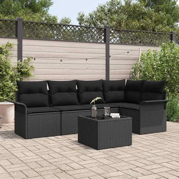 Ensemble de canapé de jardin avec coussin 6 pcs polyrotin