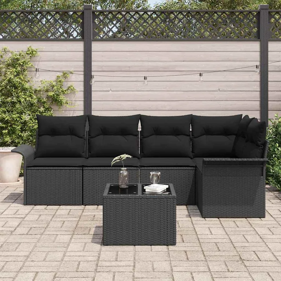 Ensemble de canapé de jardin avec coussin 6 pcs polyrotin - 3