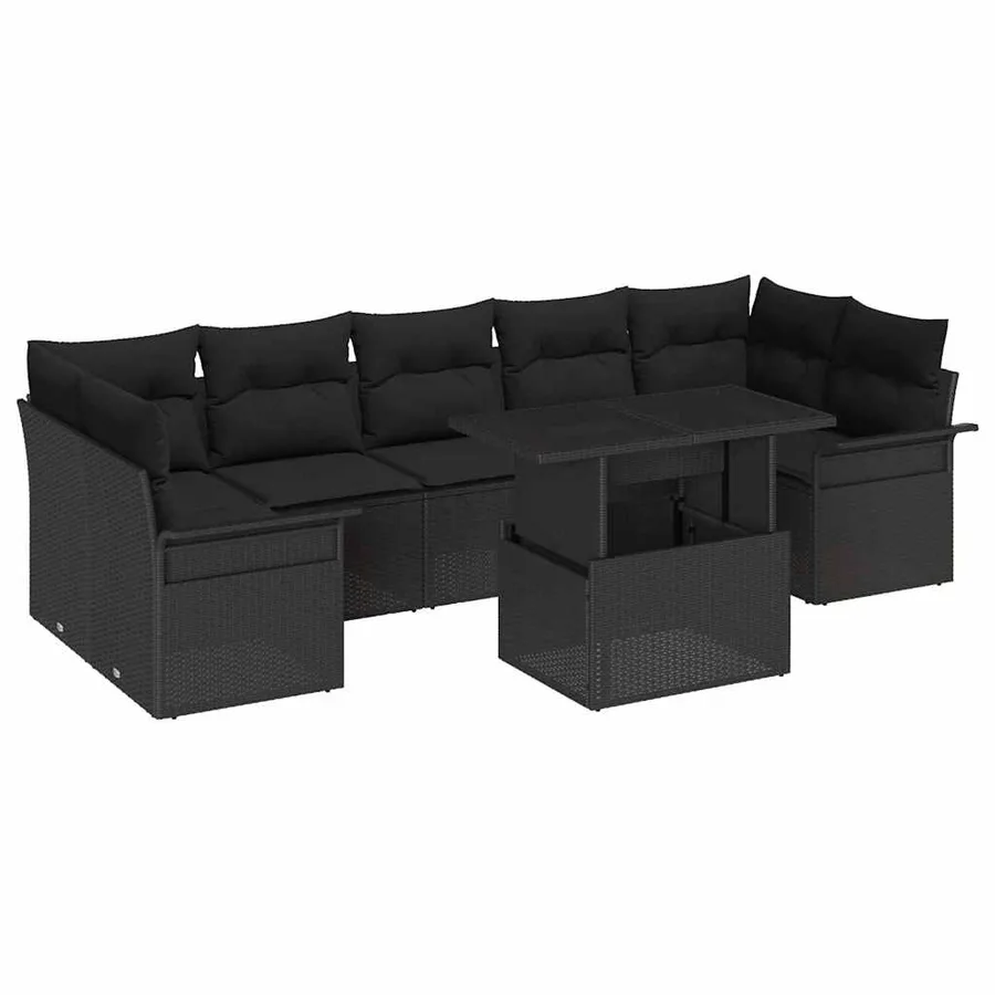 Ensemble de canapé de jardin avec coussin 8 pcs Noir polyrotin - 2