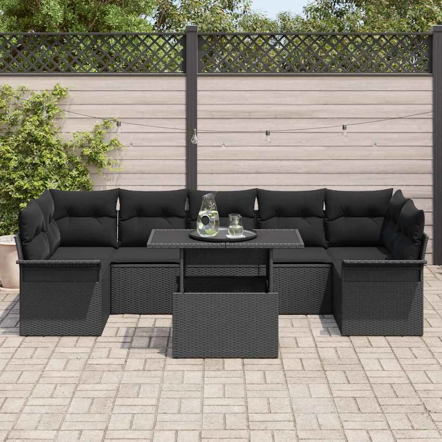 Ensemble de canapé de jardin avec coussin 8 pcs Noir polyrotin - 3