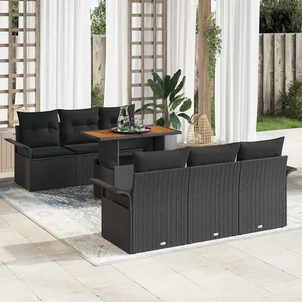Ensemble de canapé de jardin avec coussin 7 pcs Noir