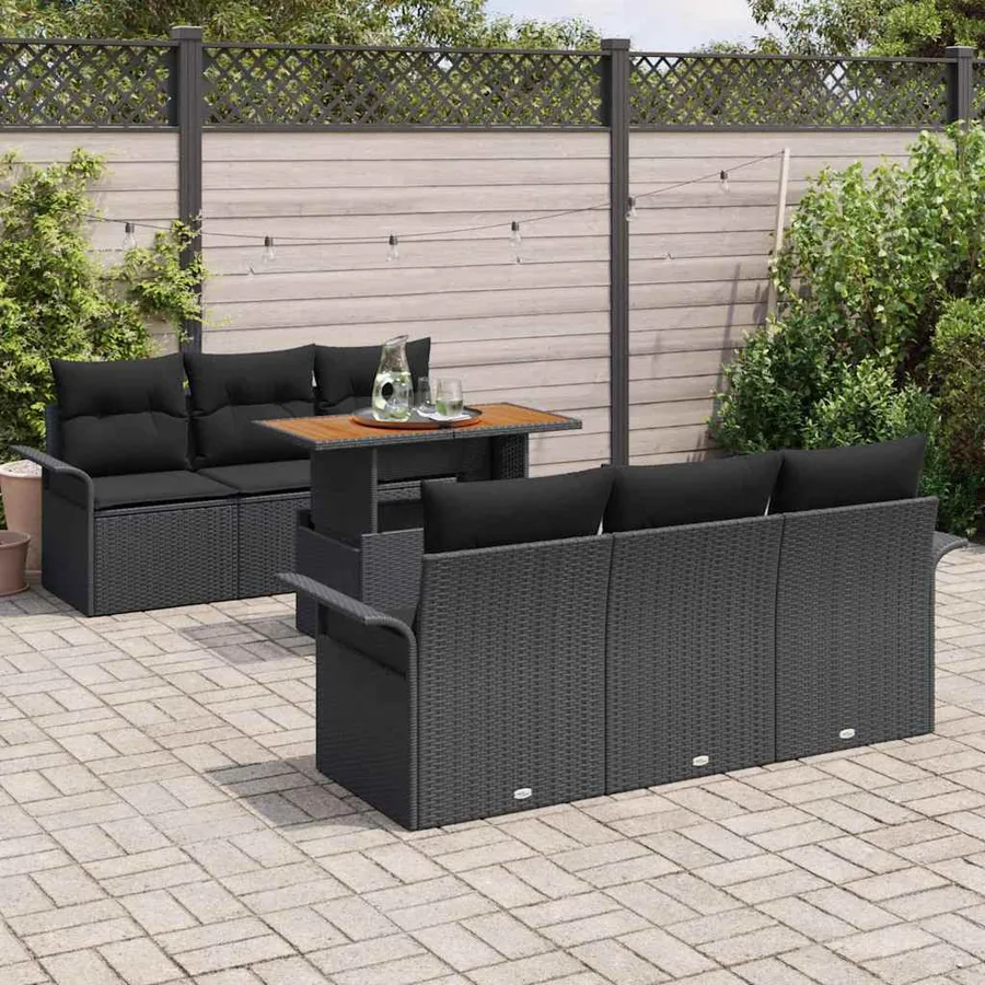 Ensemble de canapé de jardin avec coussin 7 pcs Noir - 3