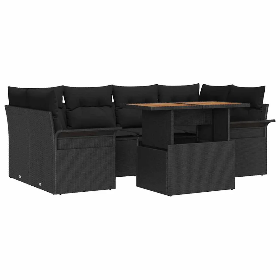 Ensemble de canapé de jardin avec coussin 7 pcs Noir - 2