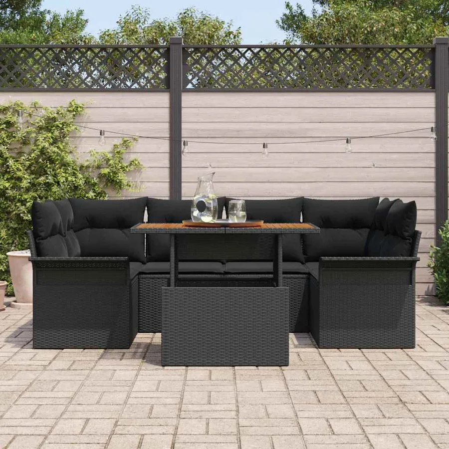 Ensemble de canapé de jardin avec coussin 7 pcs Noir - 3