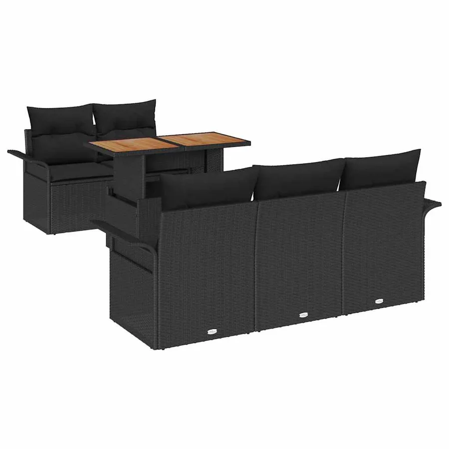 Ensemble de canapé de jardin avec coussin 6 pcs Noir polyrotin - 2