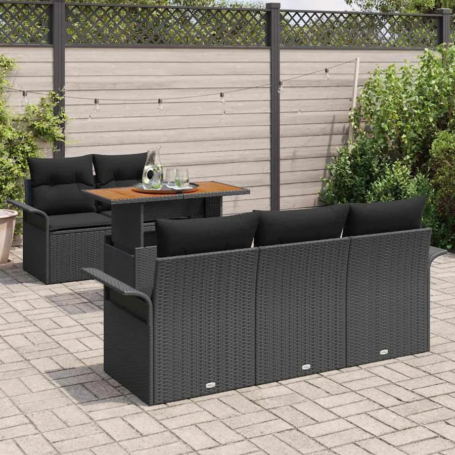 Ensemble de canapé de jardin avec coussin 6 pcs Noir polyrotin - 3