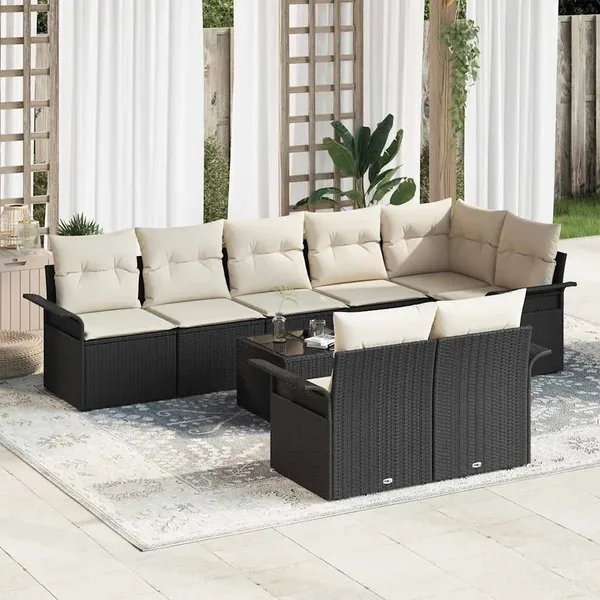 Ensemble de canapé de jardin avec stockage 9 pcs Noir polyrotin