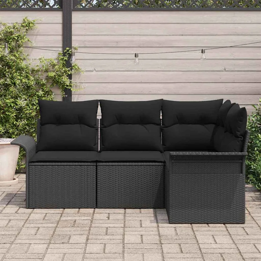 Ensemble de canapé de jardin avec stockage 4 pcs Noir polyrotin - 3