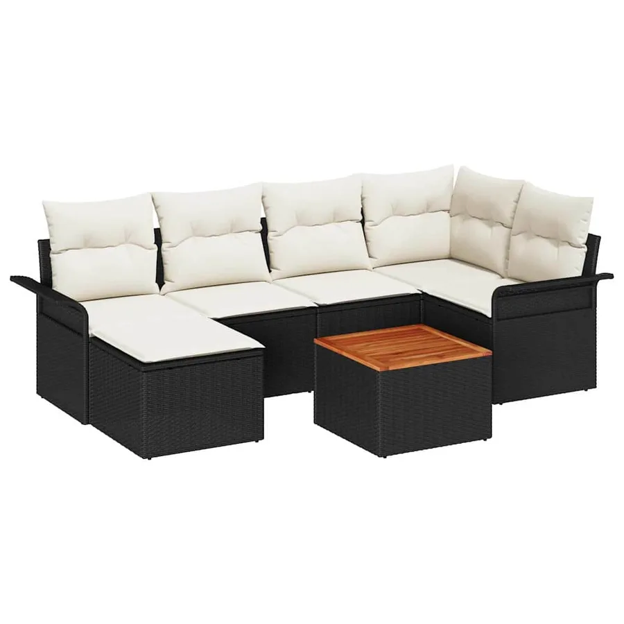 Ensemble de canapé de jardin 7 pcs Noir et Crème polyrotin - 2