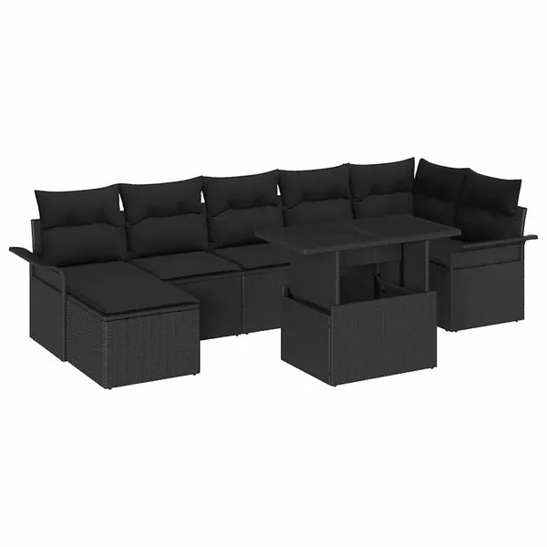 Ensemble de canapé de jardin avec coussin 8 pcs Noir Poly rotin