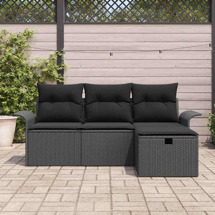 Ensemble de canapé de jardin avec coussin 4 pcs Noir polyrotin - 3