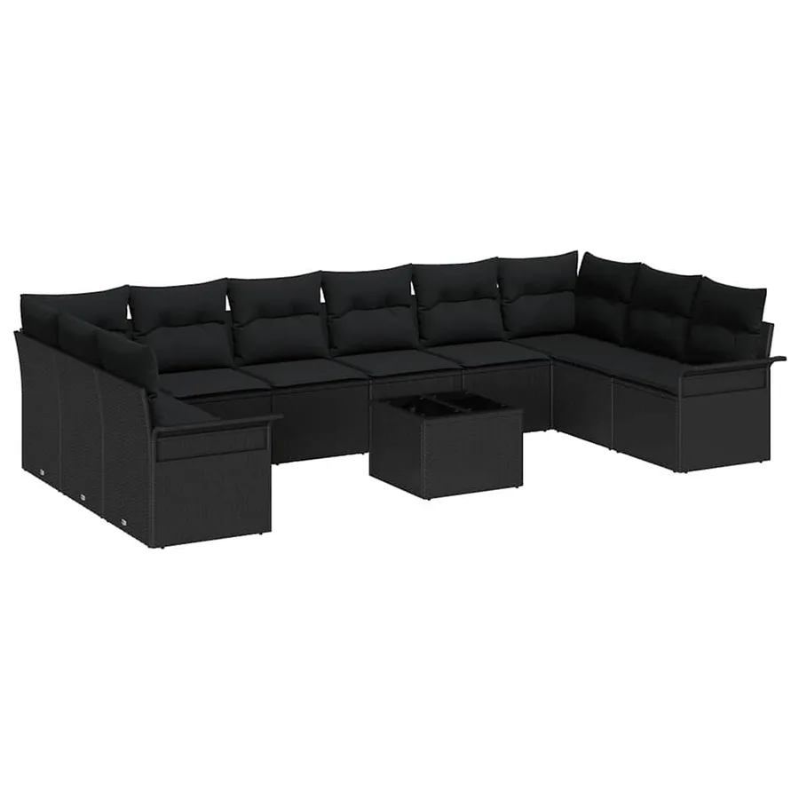 Ensemble de canapé de jardin 11 pcs Noir Poly rotin - 2
