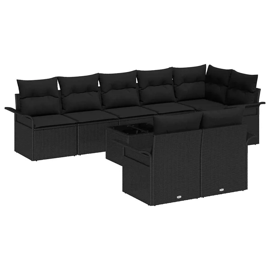 Ensemble de canapé de jardin avec coussin 9 pcs Noir Poly rotin - 2