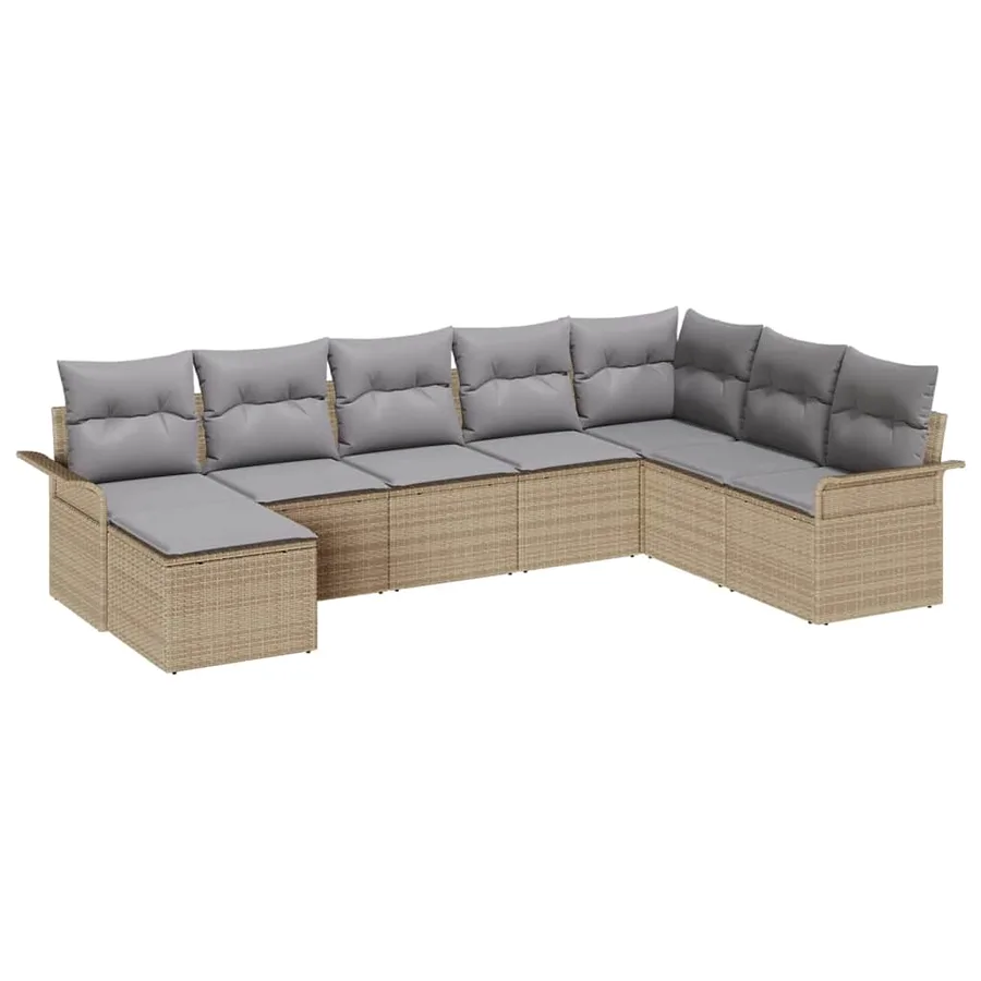 Ensemble de canapé de jardin avec coussin 8 pcs Beige polyrotin - 2