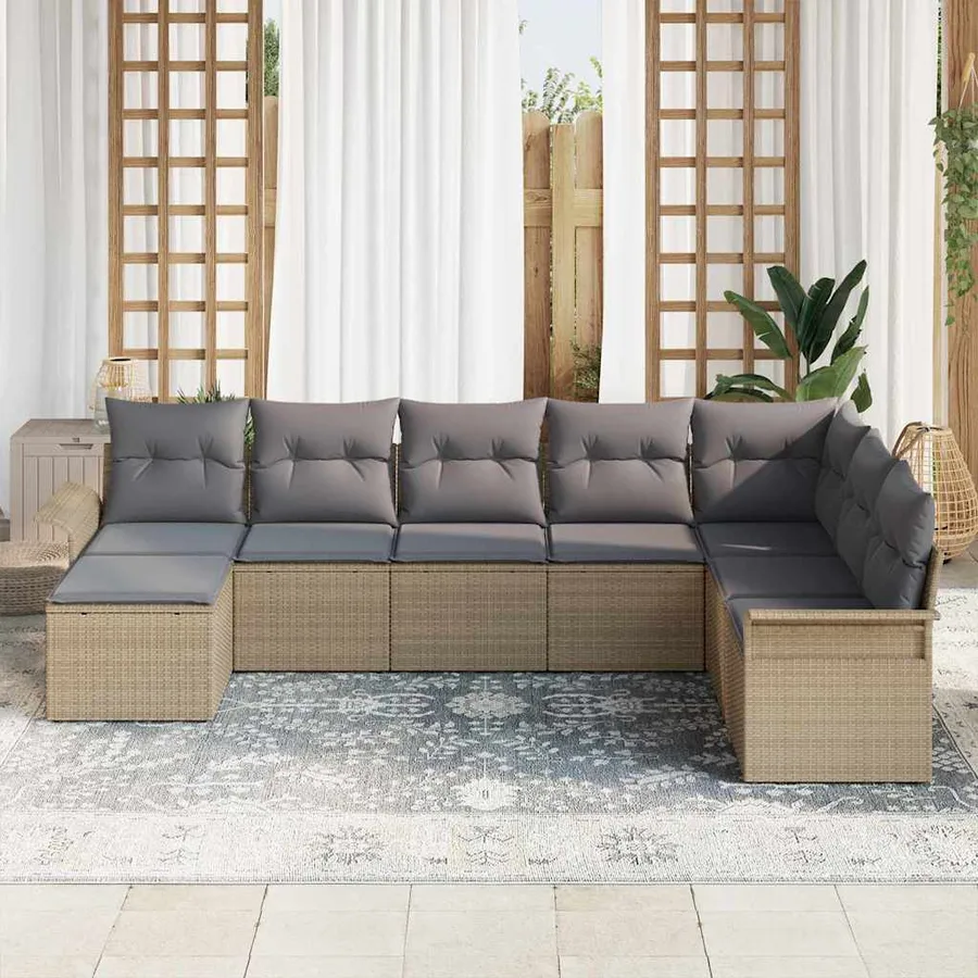Ensemble de canapé de jardin avec coussin 8 pcs Beige polyrotin - 3