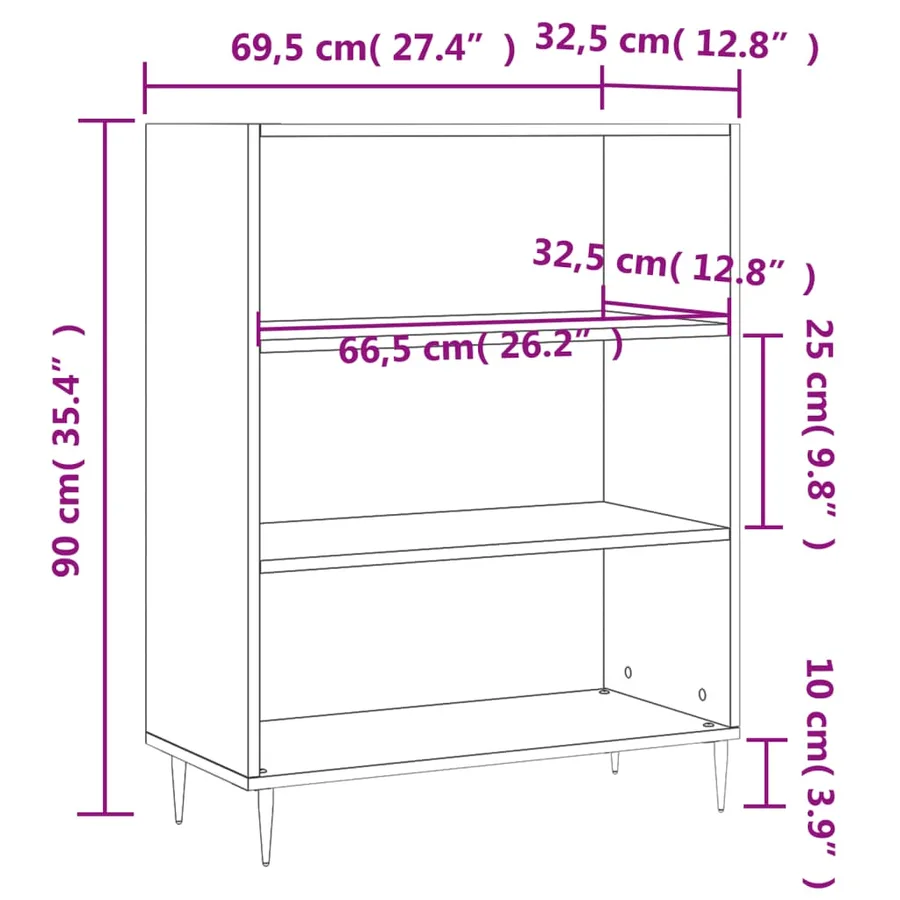 Bibliothèque sonoma gris 69,5x32,5x90 cm bois d'ingénierie - 9