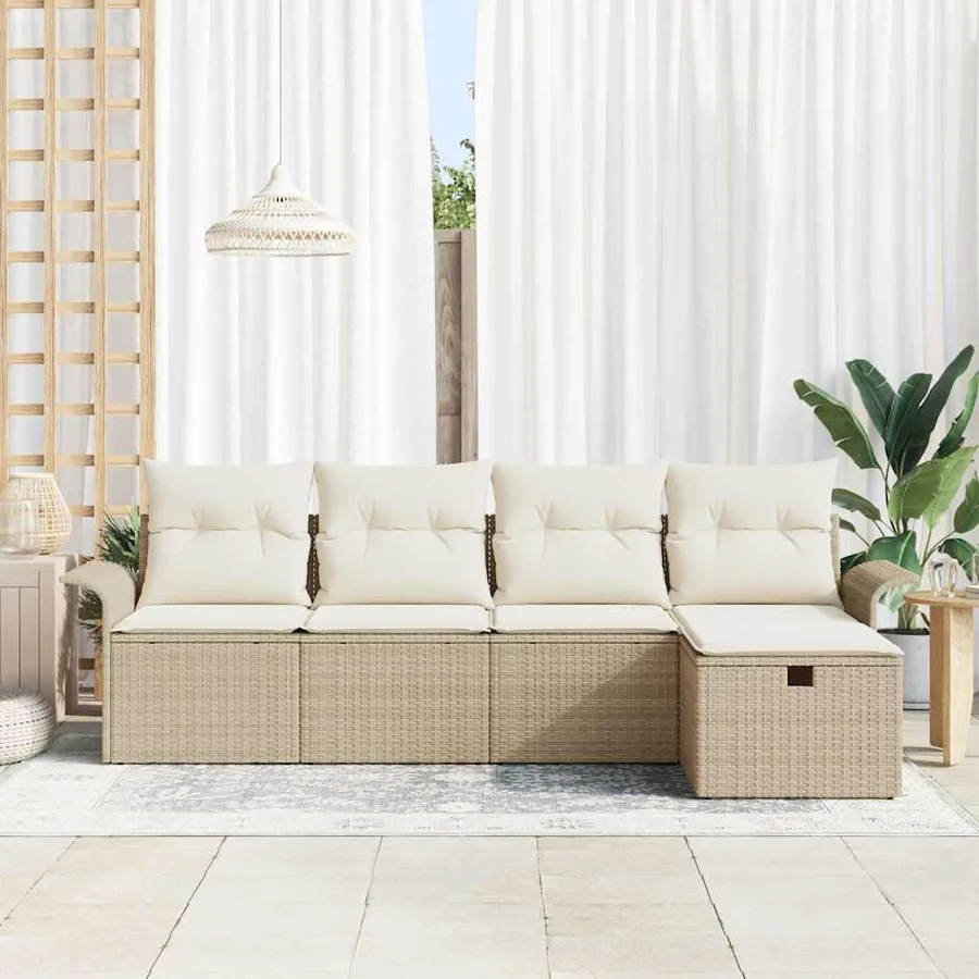 Ensemble de canapé de jardin 5 pcs Beige Poly rotin - 3