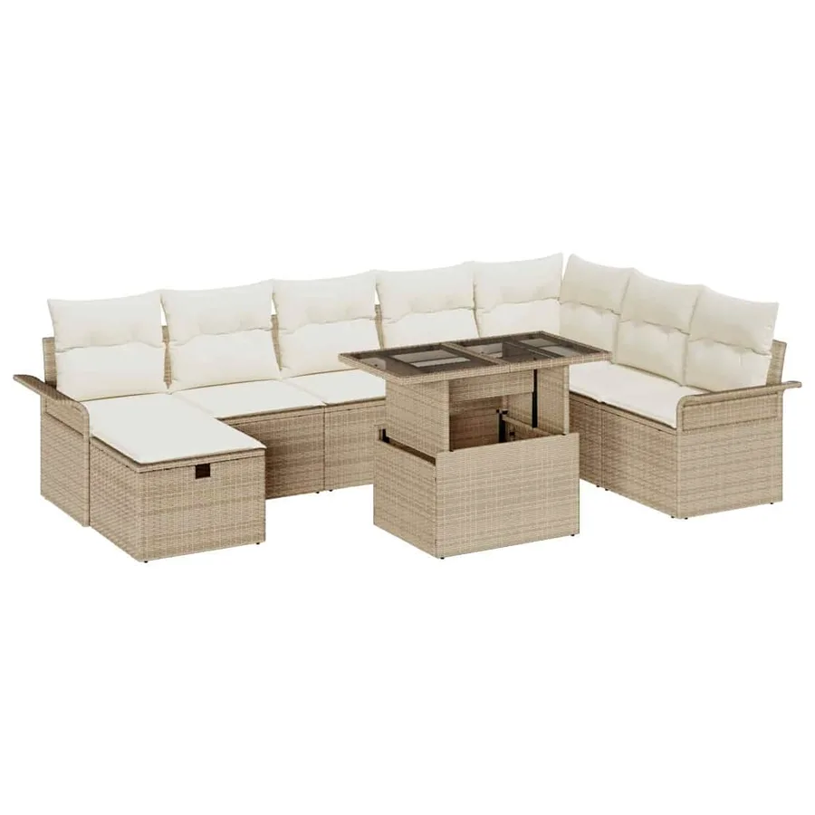 Ensemble de canapé de jardin 9 pcs Beige Poly rotin - 2