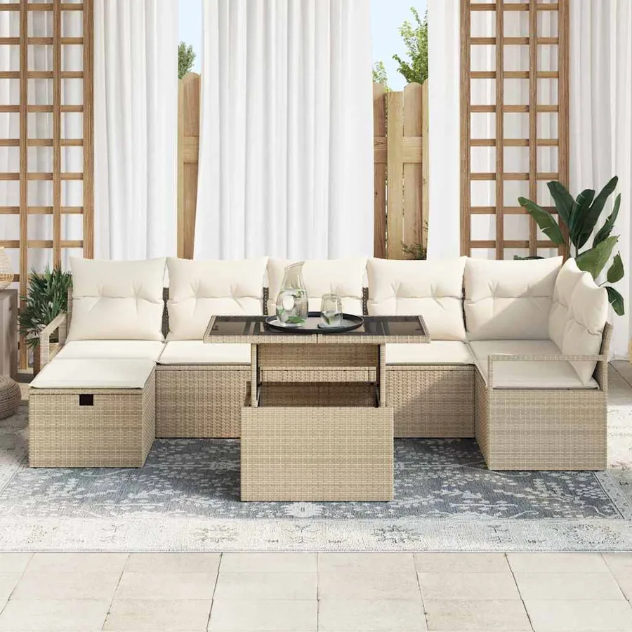 Ensemble de canapé de jardin 8 pcs Beige Poly rotin - 3