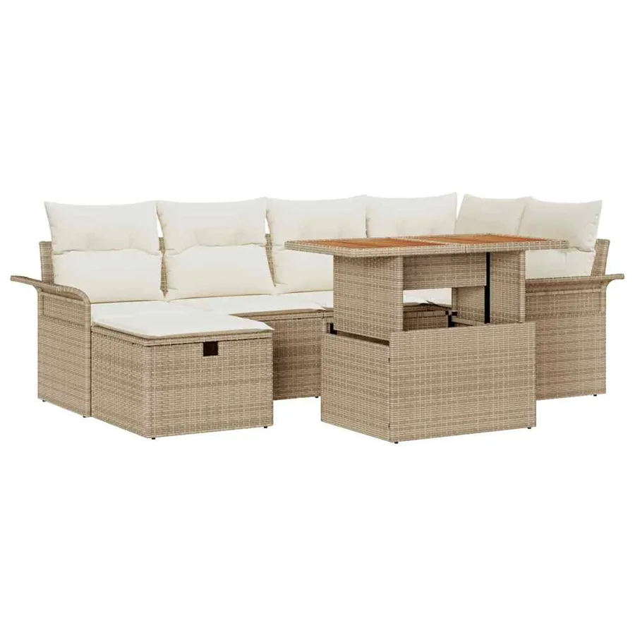 Ensemble de canapé de jardin 7 pcs Beige polyrotin - 2