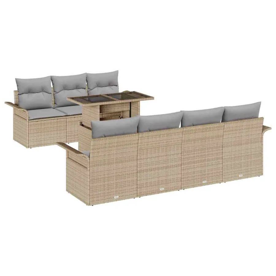 Ensemble de canapé de jardin avec coussin 8 pcs Beige polyrotin - 2