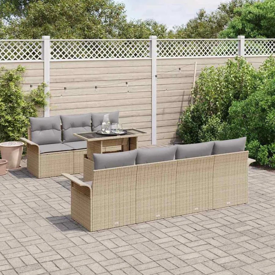 Ensemble de canapé de jardin avec coussin 8 pcs Beige polyrotin - 3