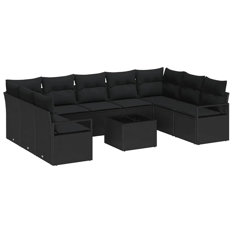 Ensemble de canapé de jardin avec coussin 10 pcs Noir polyrotin - 2