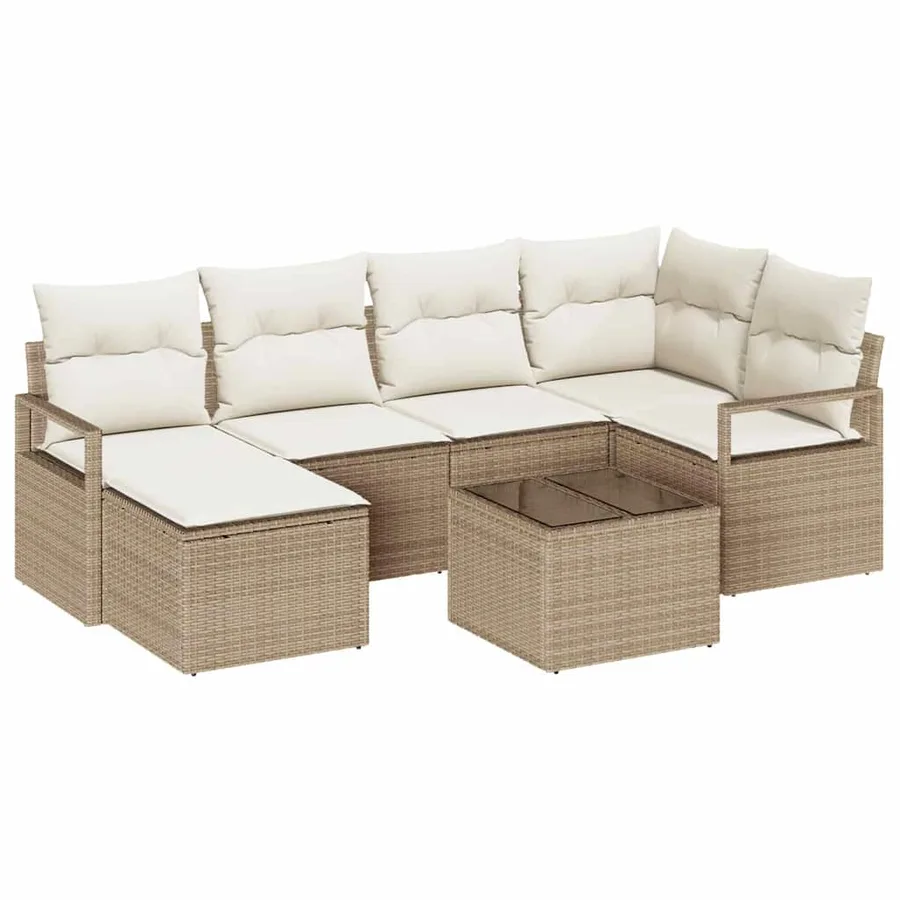 Ensemble de Canapés avec coussin 7 pcs Beige et crème polyrotin - 2